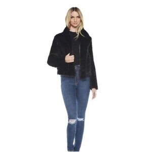 7 For All Mankind Black Faux Fur ShortJacket Eyelet Hidden Closure Size XS Lined